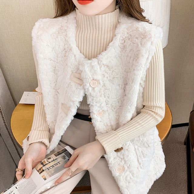 여성 2컬러 겨울 부드럽고 따뜻한 페이크퍼 조끼