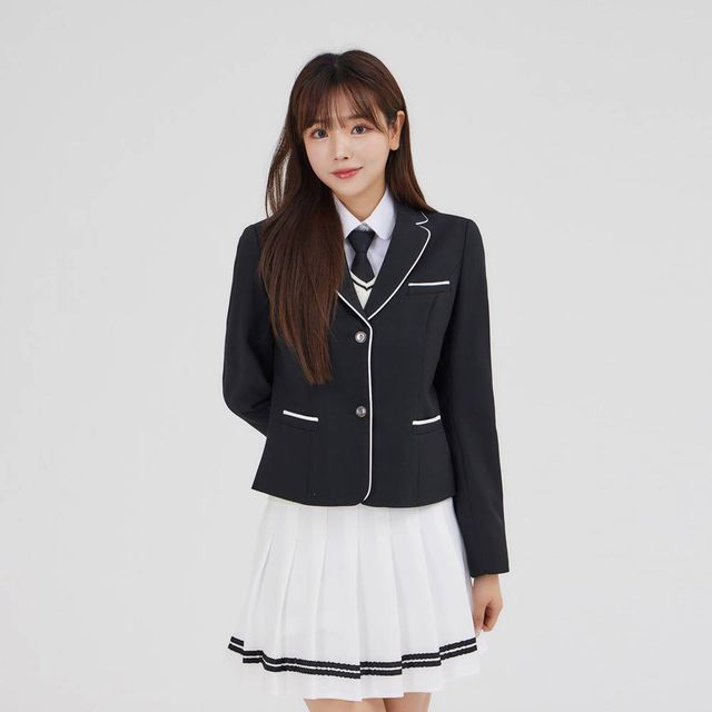 TBZ 교복몰 화이트 블랙 라인 치마 교복 스커트 교복치마