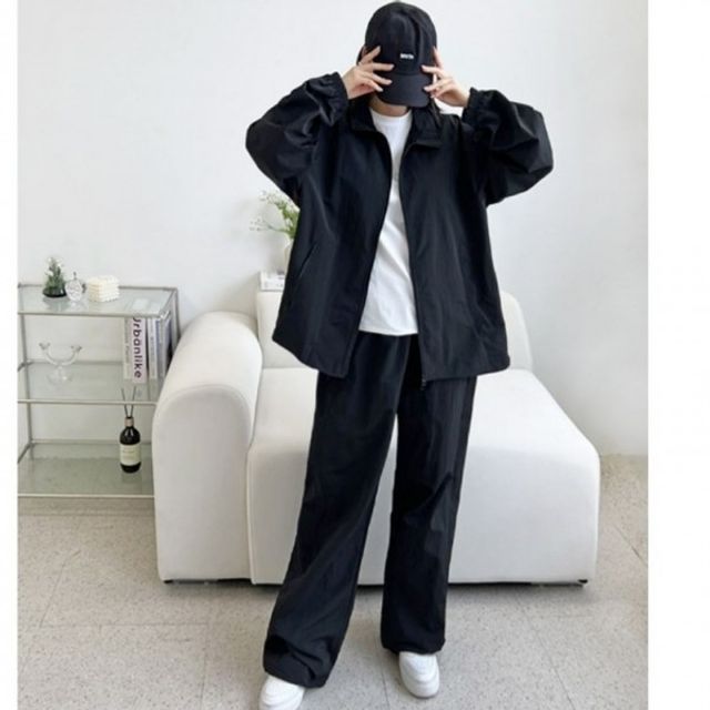 바람막이 자켓 집업 와이드 트레이닝 러닝 여성 여자 바지 세트 오버핏 하프넥