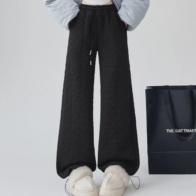 누빔 퀼팅 기모 밴딩 팬츠 - 편안한 겨울 패딩 와이드 바지
