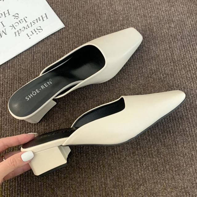 여성 사각코 로우힐 뮬 슬리퍼 1P 데일리 정장 구두