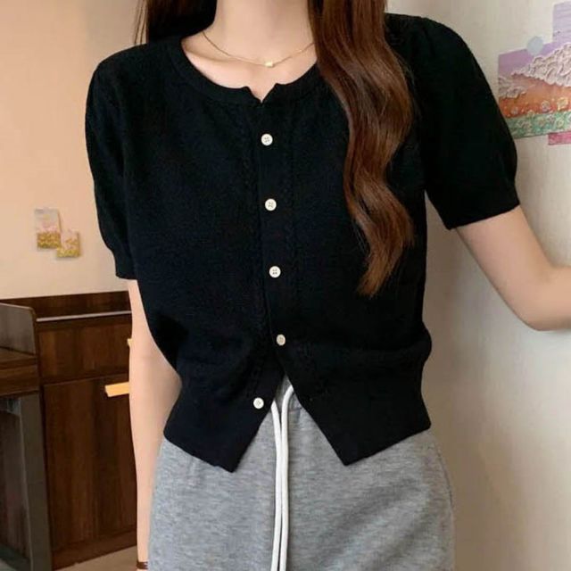 파스텔 컬러감 데일리 반팔 크롭 기장 가디건
