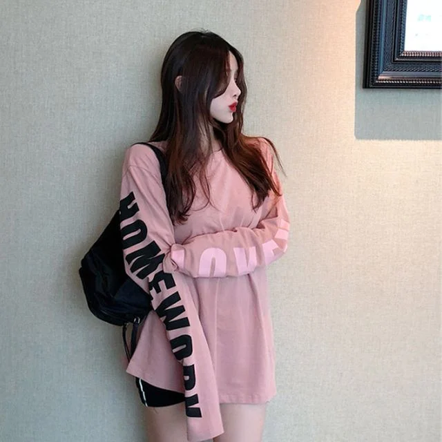 여리여리 소매 레터링 긴팔 티셔츠