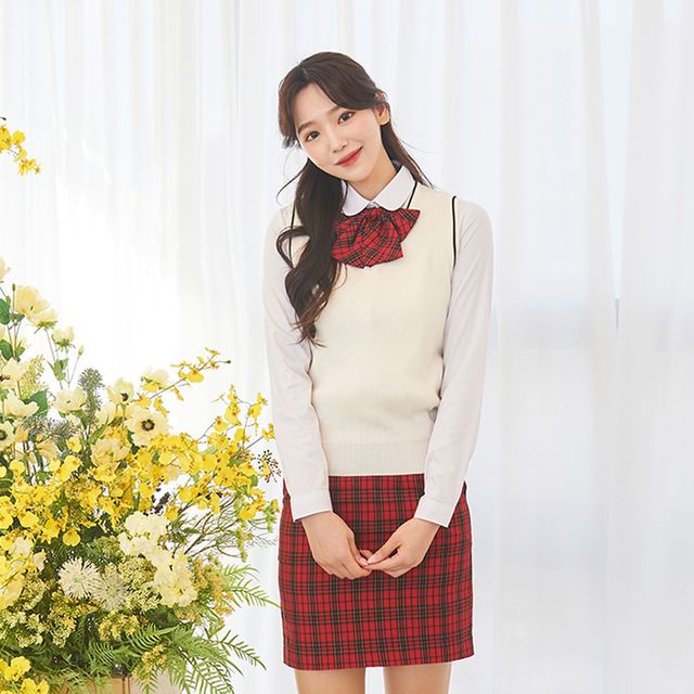 교복몰 (허리조절)사계절 레드체크 교복치마 교복