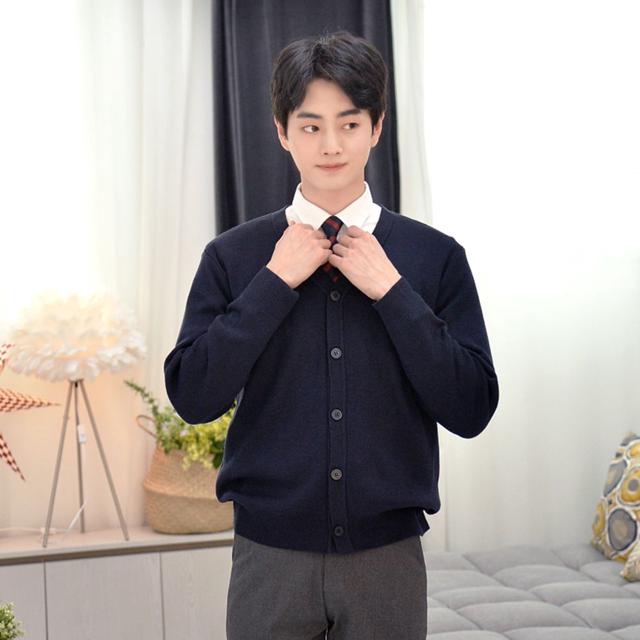 GBM 보풀방지 네이비 교복 가디건 - 남성용 학생 가디건