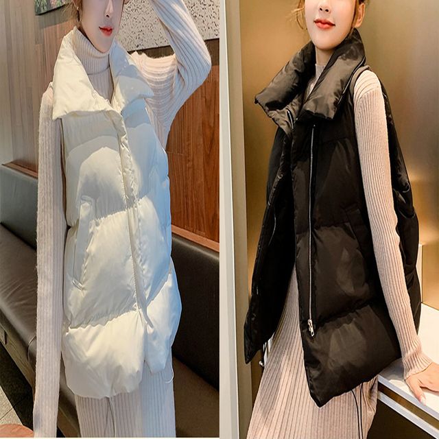 여자 오버핏 하이넥 패딩 조끼 숏패딩 베스트 쪼끼