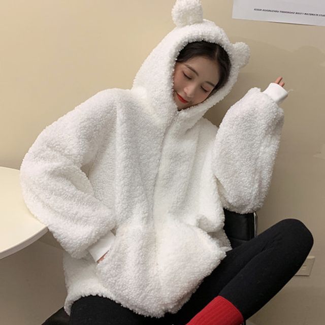 곰돌이후드 후리스 점퍼 커플잠바