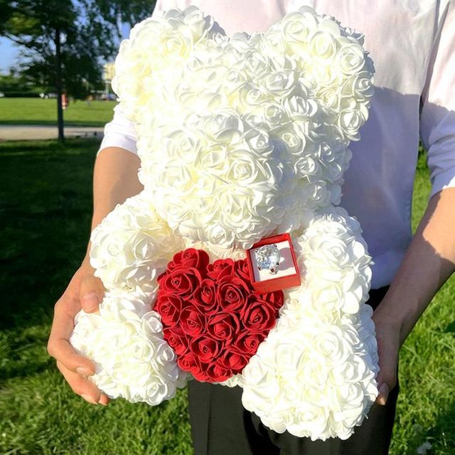 40cm 곰돌이 꽃다발 다이아반지 프로포즈 박스 선물