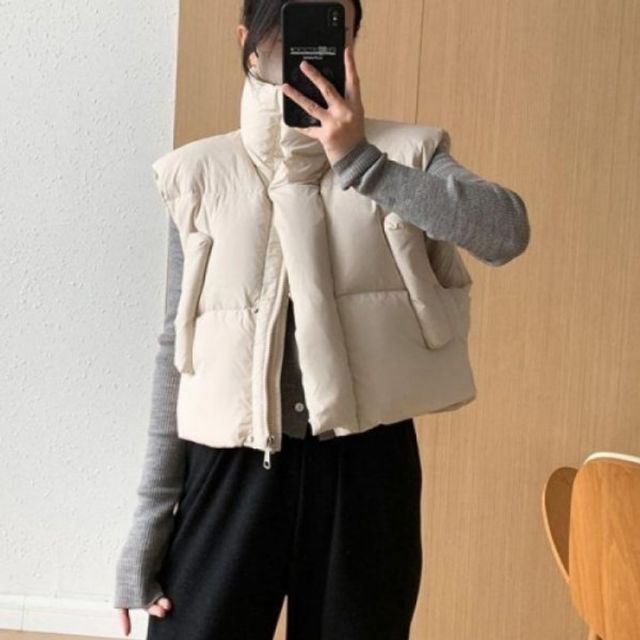 하이넥 스트링 조끼 따뜻한 겨울 패딩 베스트 남자