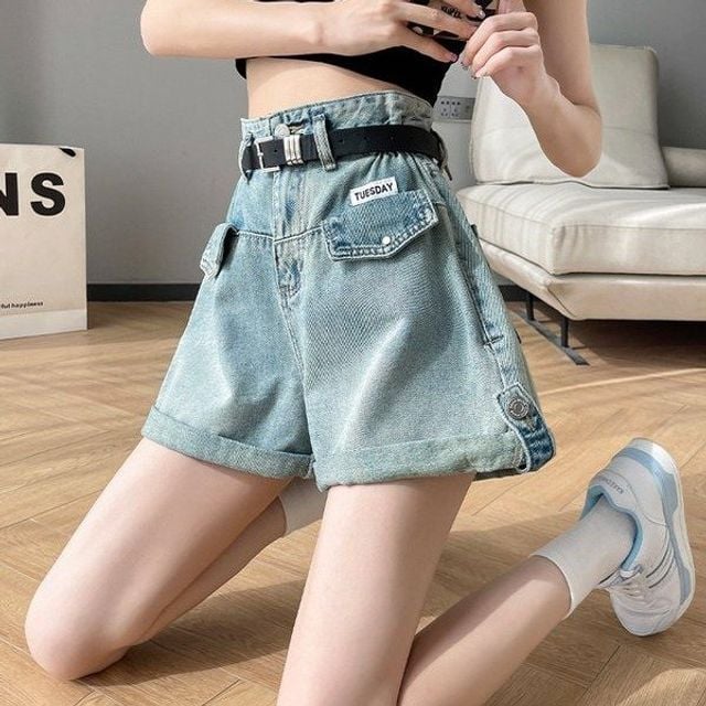 여성 데님 반바지 복고풍 와이드레그 A라인 핫팬츠
