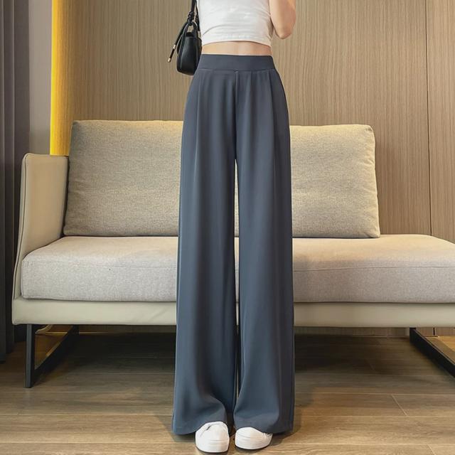 여성 밴딩 와이드 슬랙스, 봄가을 통바지 사무실 바지