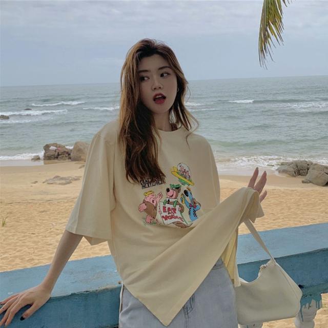 여성 캐주얼 빈티지 프린팅 썸머 반팔티