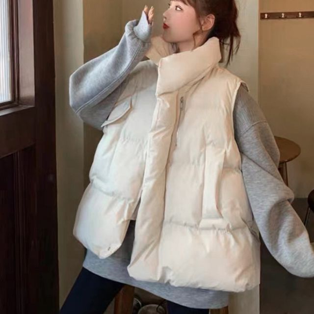 여성 겨울 패션 오버핏 스타일 빵빵한 패딩 조끼