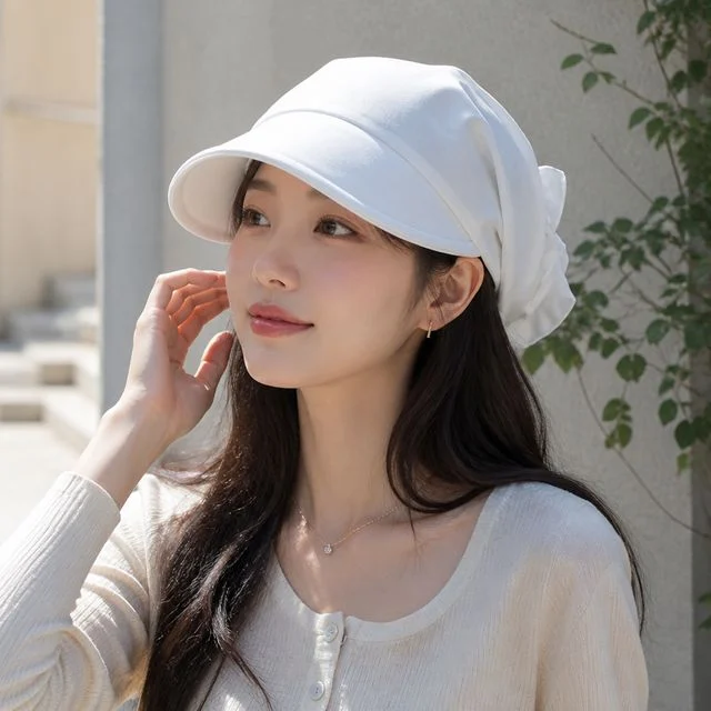 여름 썬햇 프릴 리본 챙모자 여성 햇빛가게 자외선차단 자외선차단용품 셔링 캡모자