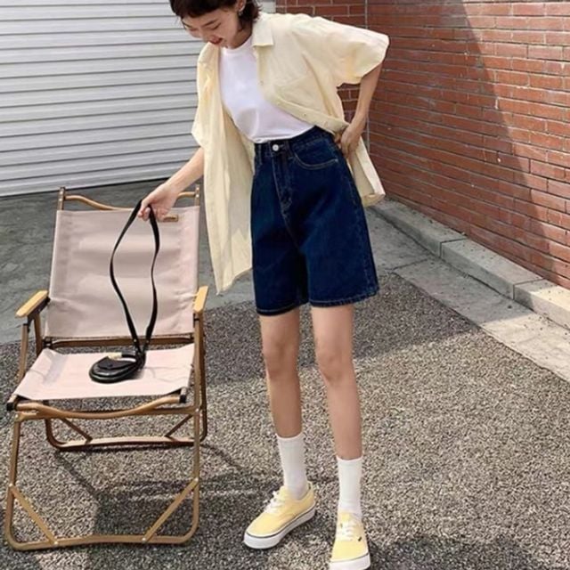 반바지 하이웨스트 청반바지 5부 2컬러 데님 와이드