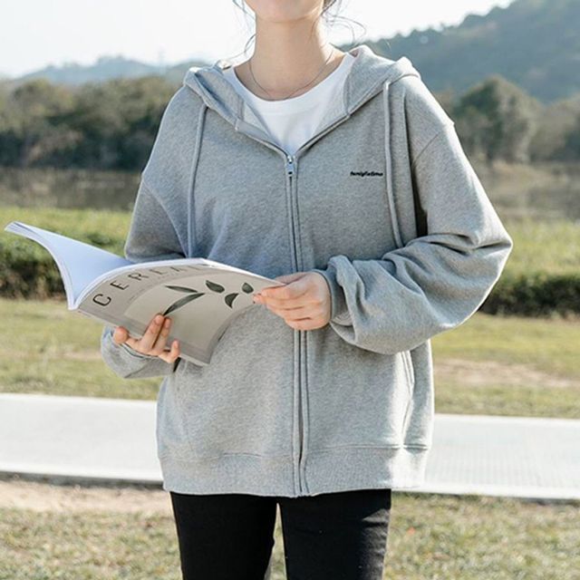 여성 데일리 베이직 1컬러 그레이 후드집업