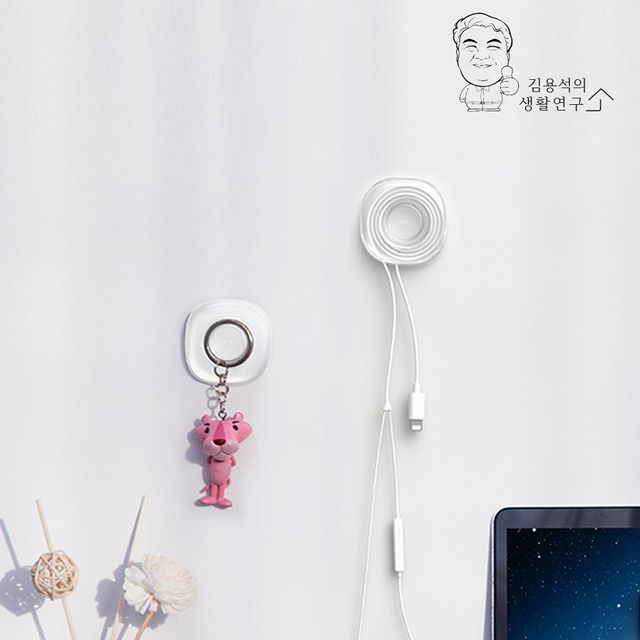 다용도 무타공 강력 흡착판 원형 선정리 벽부착 후크