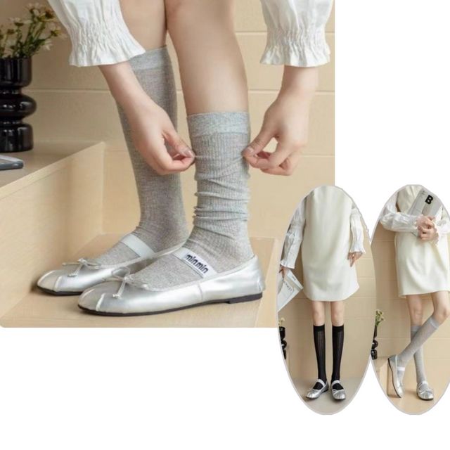 발레 스타일 보송보송 부드러운 골지 시스루 긴양말