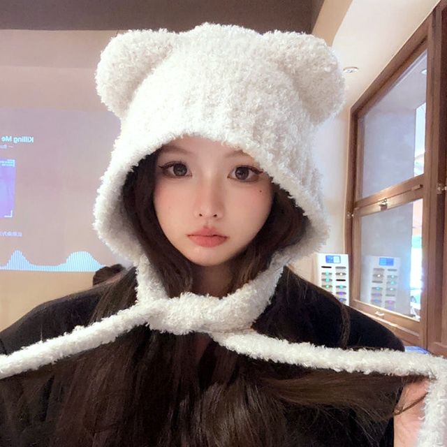 여자 곰돌이 귀달이 후드 방한 바라클라바 모자