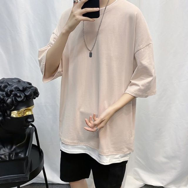 남자 반팔 티셔츠 레이어드 오버핏티셔츠 라운드티 남자반팔티