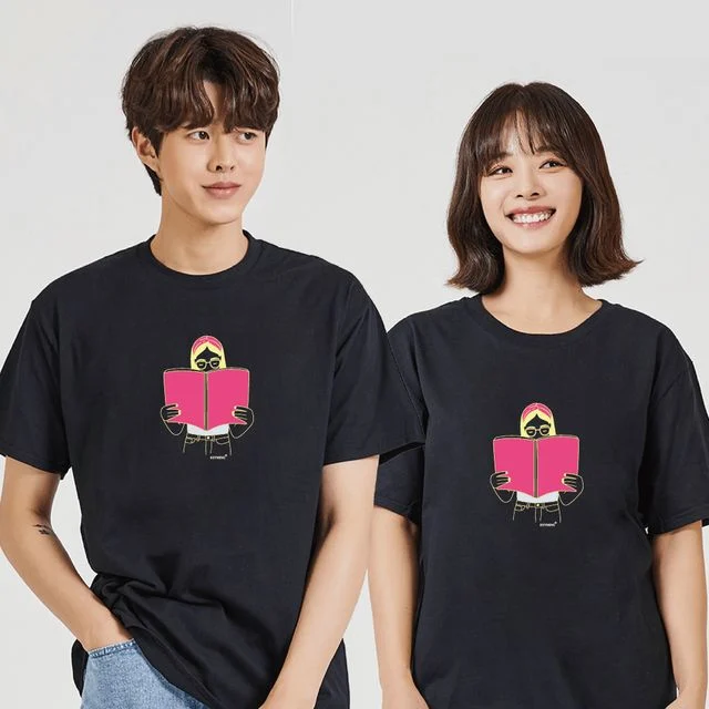 남성 오버핏 반팔티 키밍, 독서 취미 휴식용 반팔셔츠