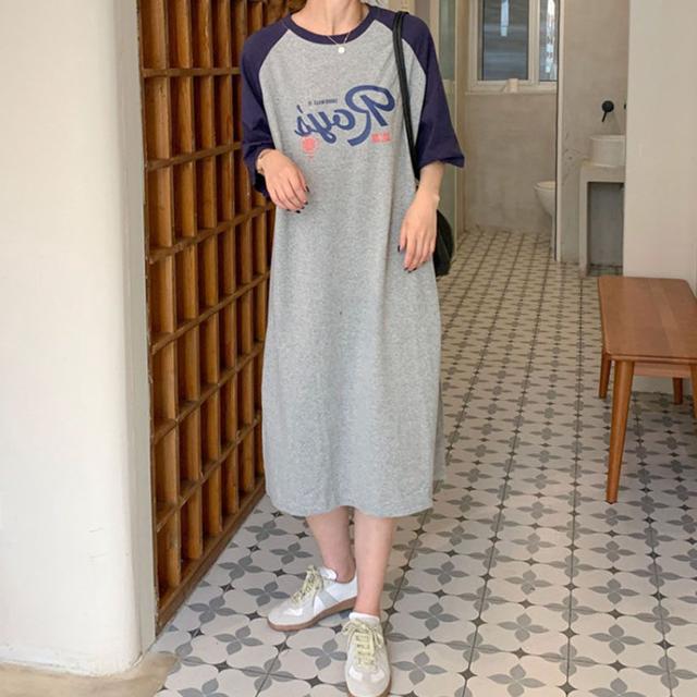 나그랑 배색 롱원피스 넉넉한핏 빅사이즈 맥시 의류