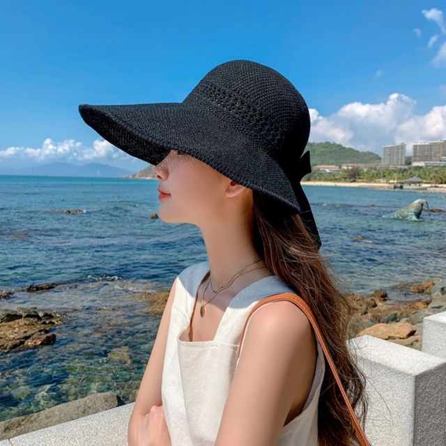 리본 돌돌이 여자 비치캡 휴양지 왕골모자 밀집모자