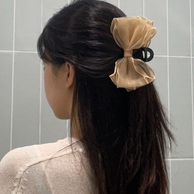 쉬폰 왕리본 헤어집게핀 베이지
