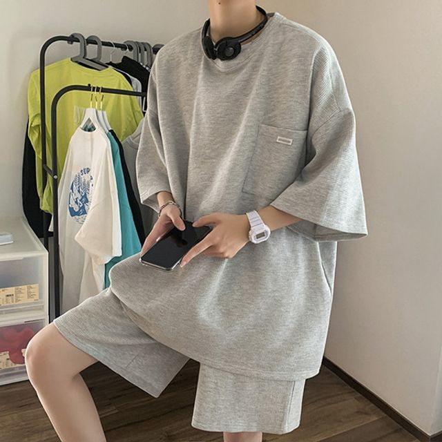 남성 무지 포켓 데일리 베이직 5부 상하의 셋트복
