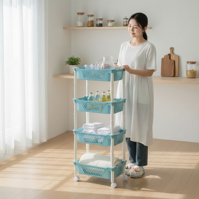 틈새 수납선반 이동식 트롤리 주방 팬트리 카트 4단 다용도 정리대