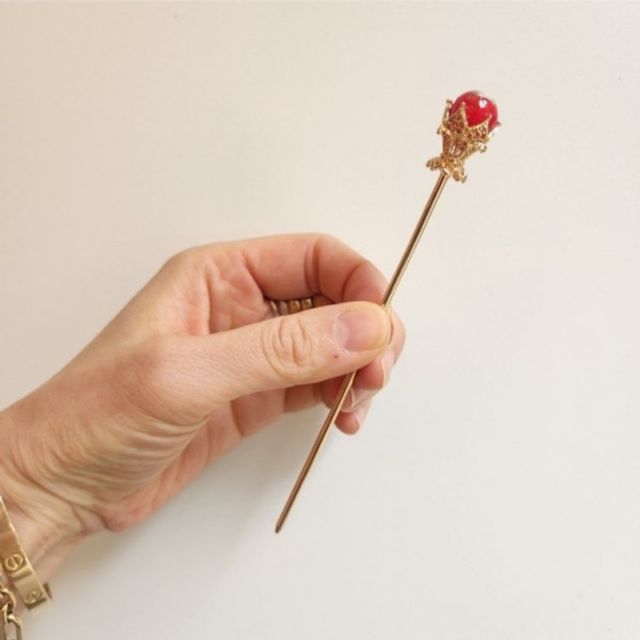 올림머리 비녀 레드 올림머리비녀 머리핀 레드비녀 단