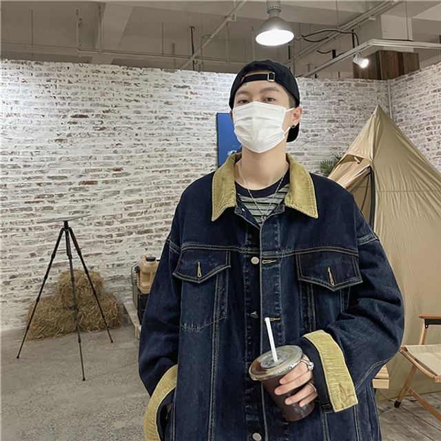 2컬러 남성 데일리 코듀로이 카라 데님자켓