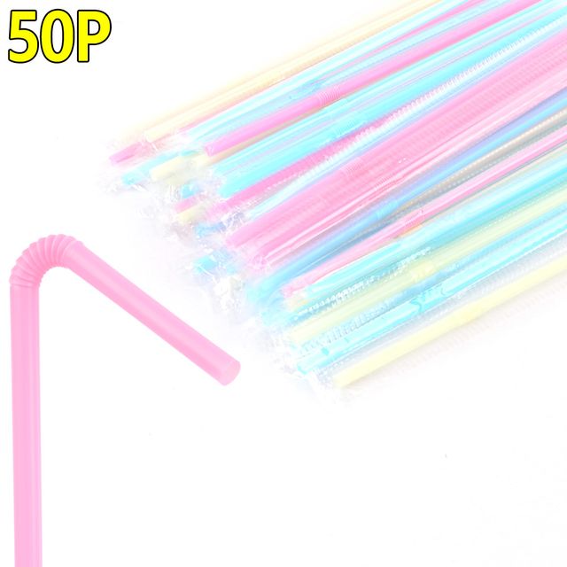일회용 주름 빨대 50p, 이라이프 종이 빨대 대용량
