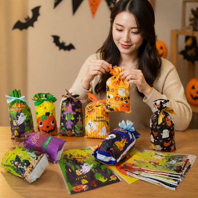 할로윈 파티 선물포장지 50P 답례품 봉투 리본