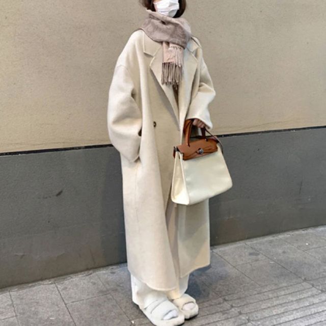 여성 더블 단추 클래식 롱코트 1P 오버핏 간절기 아우터 데일리 패션