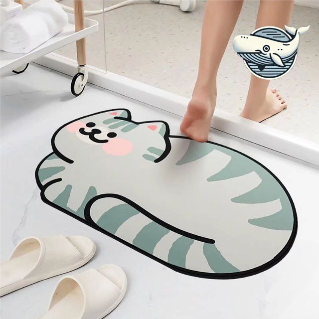 귀여운 고양이 디자인 욕실 발매트 물기 흡수