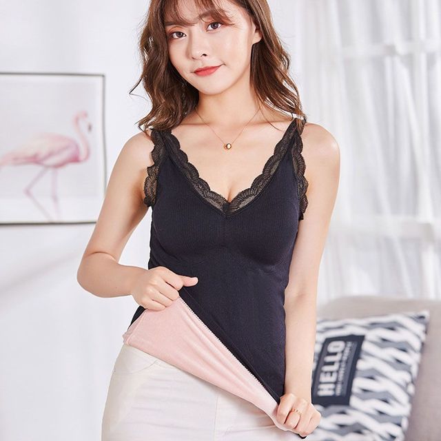 캡내장나시 브라 탑 레이스 캡 캐미솔 기모 끈 런닝 나시 블랙