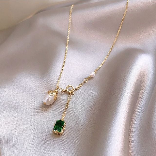 에메랄드 그린 큐빅 진주 비즈 패션 목걸이