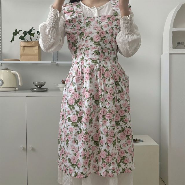메르올린 프리미엄 프리사이즈 순면 플라워 앞치마 미용실 카페 바리스타 주방 어린이집 에이프런 캔버스
