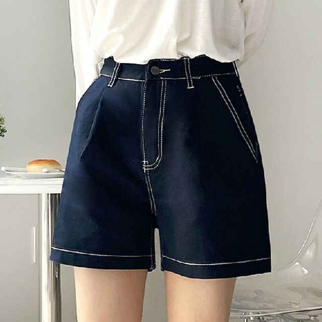 여성용 데님 4부 A라인 스티치 숏팬츠 청바지 캐주얼 반바지