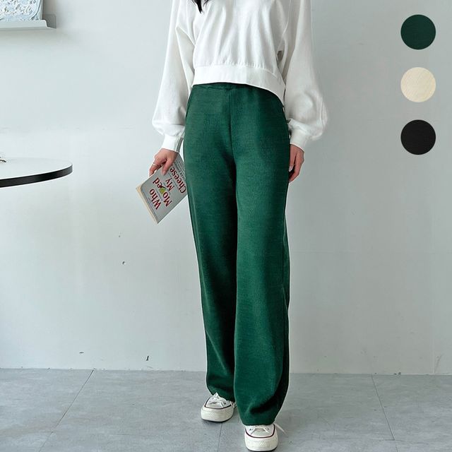 여성 캐주얼 홈웨어 데일리 패션 골지 와이드 팬츠