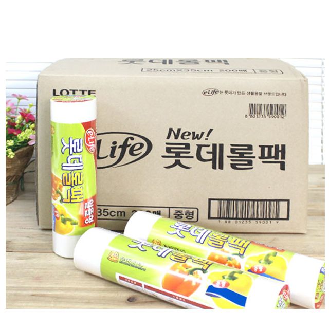 혜명몰 (BOX)롯데롤백(알뜰형)25X35X500매_12개입 포장용비닐봉투 위생롤백 업소용롤팩 위생랩 야채보관백