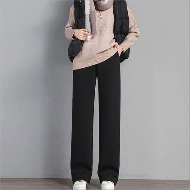 하의 밴딩 여자기모와이드팬츠 융털 보온 겨울