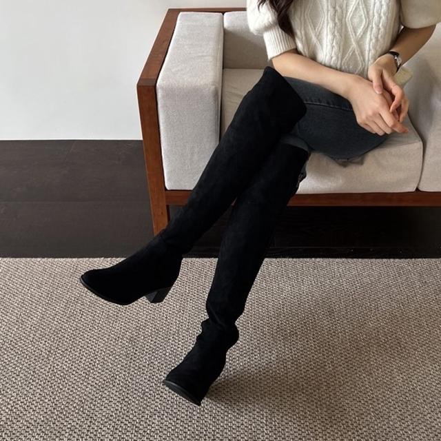 스웨이드 미들굽 롱부츠 데일리 패션 여성부츠