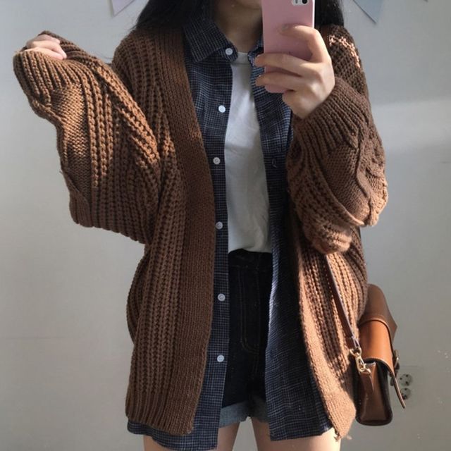 여성 꽈배기 니트 가디건, 데일리 소매 아우터