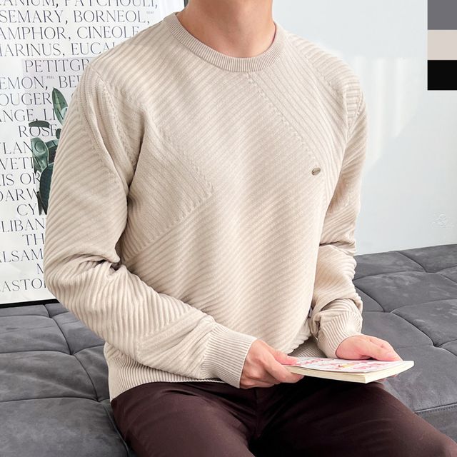 KSS Y336 남자라운드넥사선골지오버핏니트