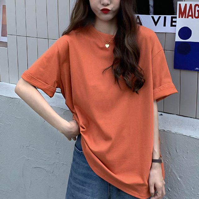 여성 무지 패션 기본 스타일 깔끔한 여자 반팔 티셔츠