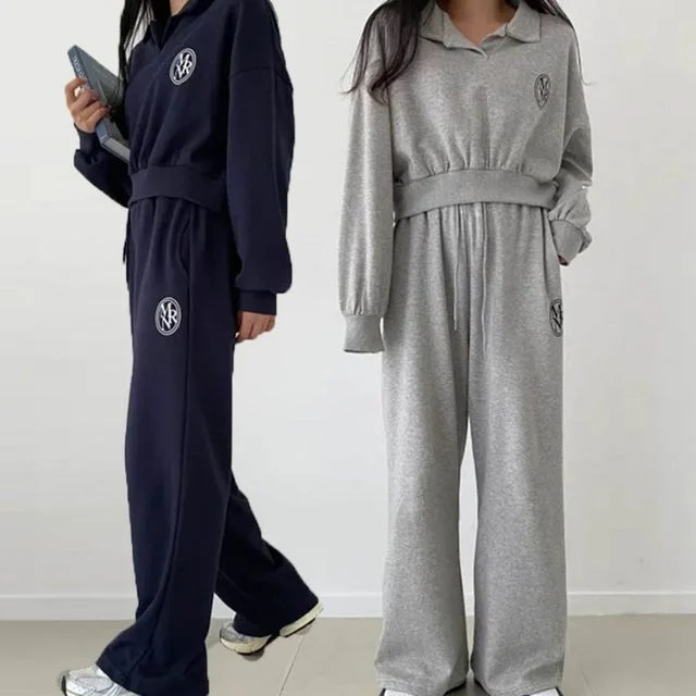 여성 와이드팬츠 크롭 트렌디 셋업 트레이닝 세트
