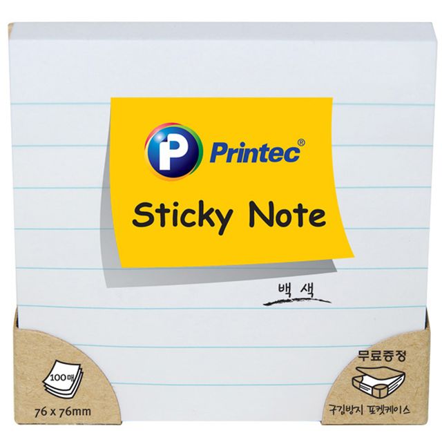 프린텍 라인스티키노트 노트형 화이트 점착식 메모지
