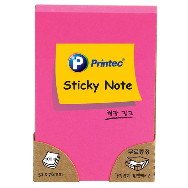 프린텍 N5176P 형광 스티키 노트 형광핑크 51x76